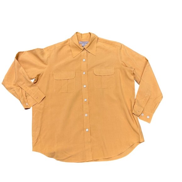 Eddie Bauer Pumpkin Orange 100% Silk Button Front Blouse Size Medium Petite - Picture 7 of 7